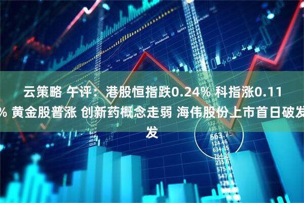 云策略 午评：港股恒指跌0.24% 科指涨0.11% 黄金股普涨 创新药概念走弱 海伟股份上市首日破发