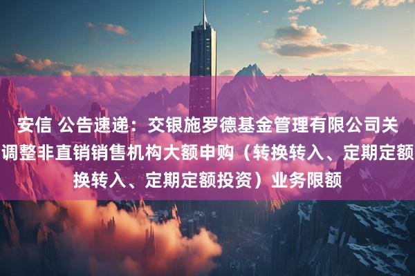 安信 公告速递：交银施罗德基金管理有限公司关于交银货币基金调整非直销销售机构大额申购（转换转入、定期定额投资）业务限额